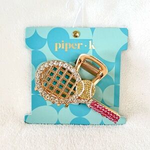 Piper K Gold and Pink Rhinestone Tennis Racket Hair Claw Clip